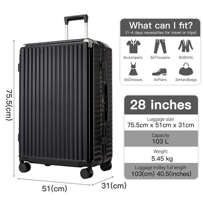 Kono Zipperless Aluminium Frame PC Hard Shell Suitcase – Smart Lock Travel Luggage with Phone Holder & Cup Holder (KSK2693) - Black