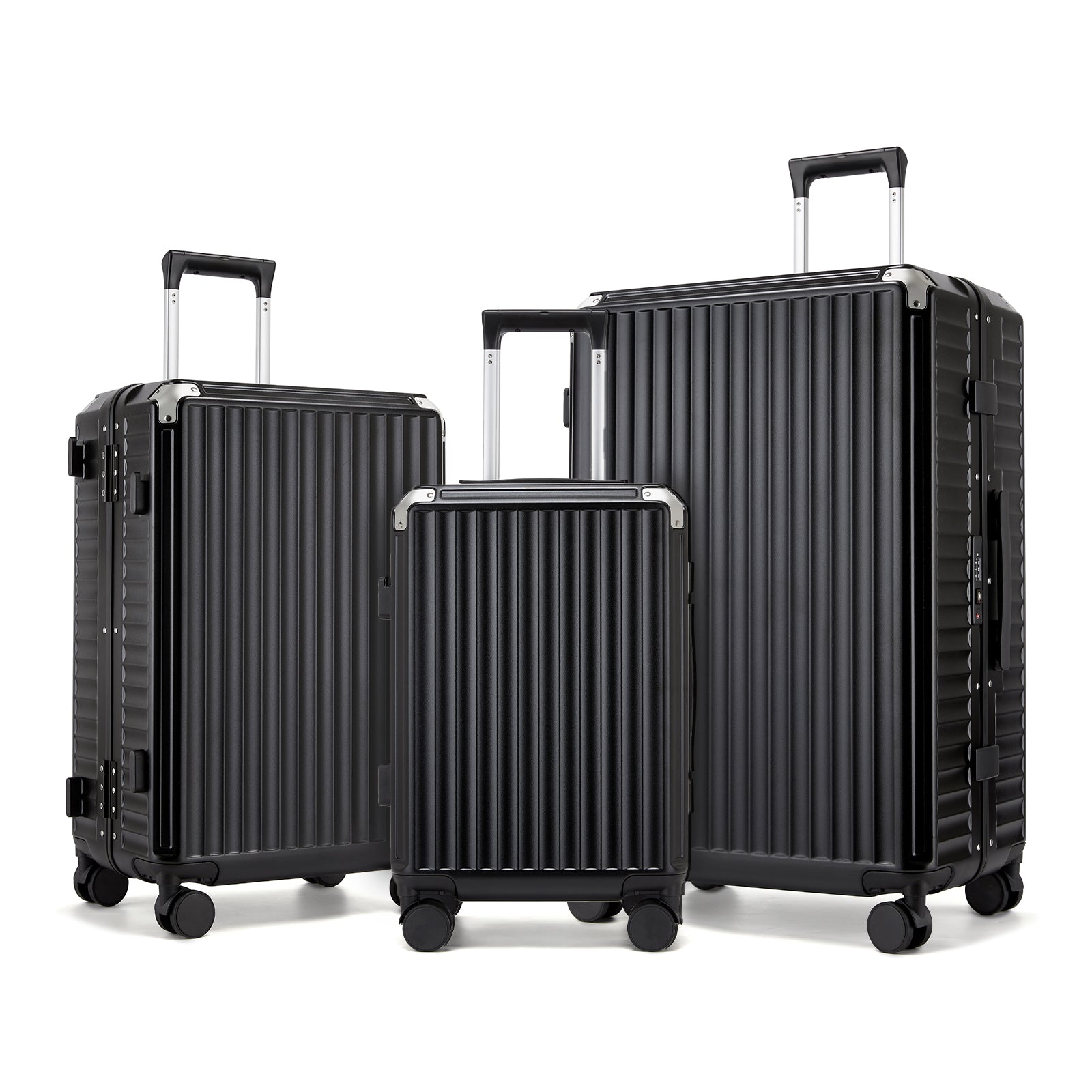 Kono 3-Piece Zipperless Aluminium Frame Luggage Set with TSA Lock, Smart Travel Features (KSK2693) - Black