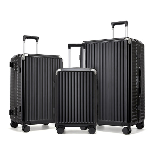 Kono 3-Piece Zipperless Aluminium Frame Luggage Set with TSA Lock, Smart Travel Features (KSK2693) - Black