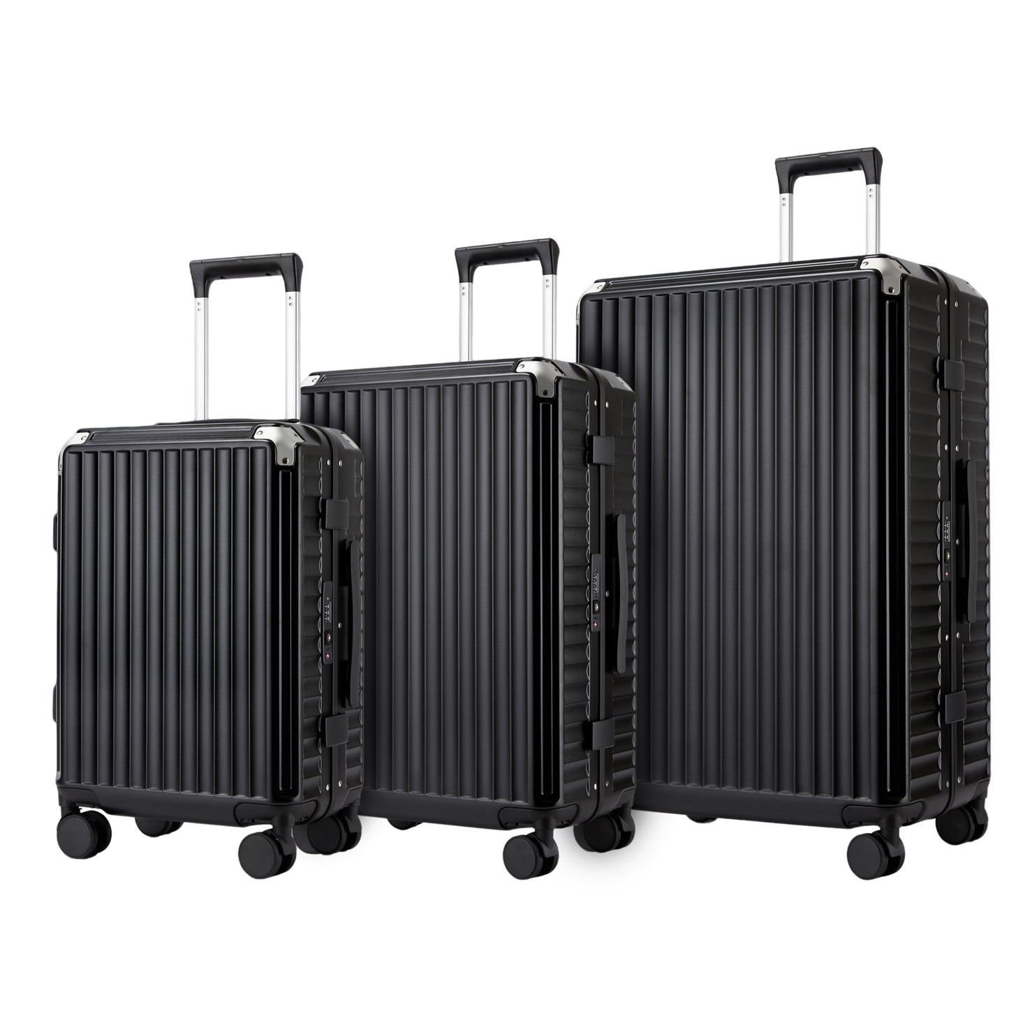 Kono 3-Piece Zipperless Aluminium Frame Luggage Set with TSA Lock, Smart Travel Features (KSK2693) - Black