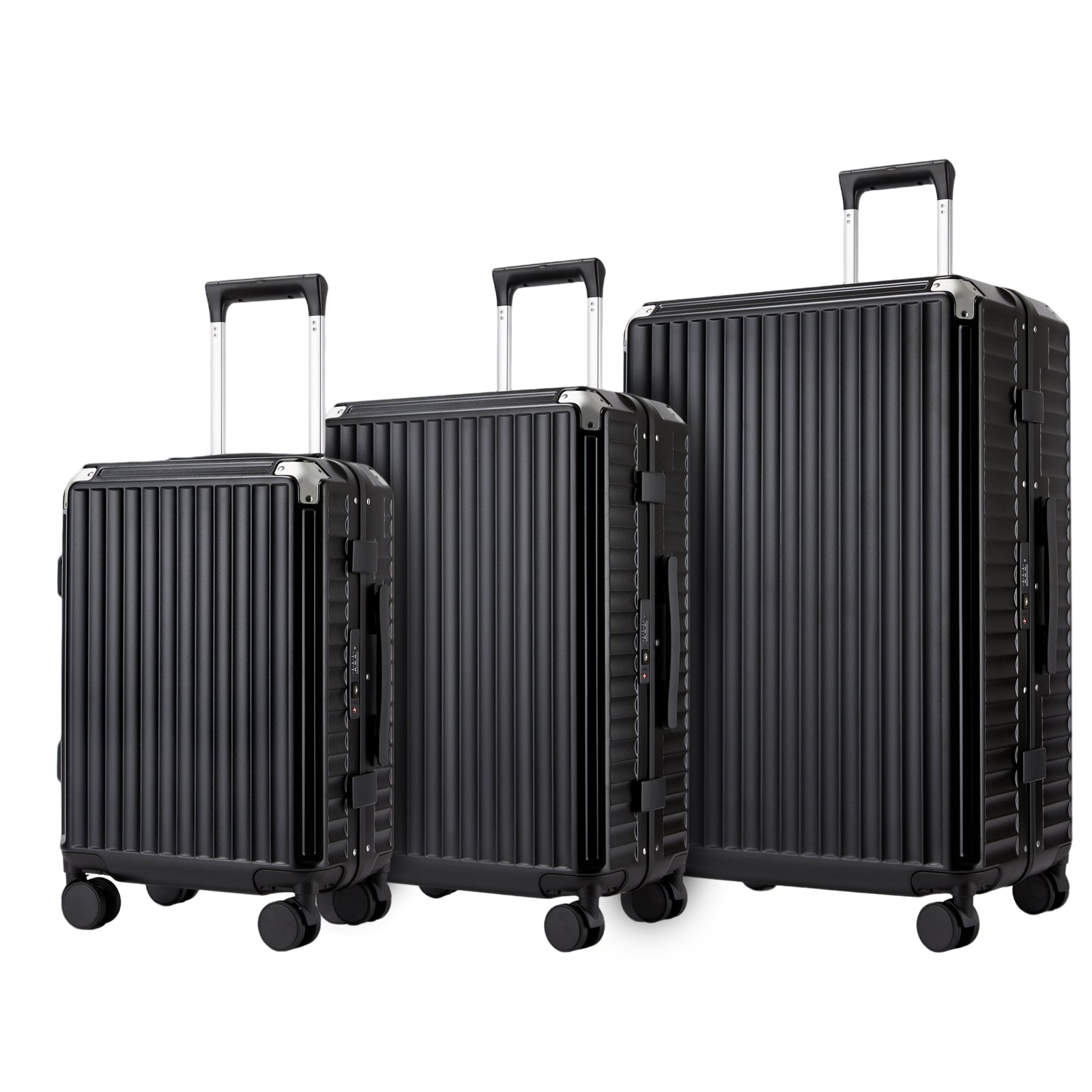 Kono 3-Piece Zipperless Aluminium Frame Luggage Set with TSA Lock, Smart Travel Features (KSK2693) - Black
