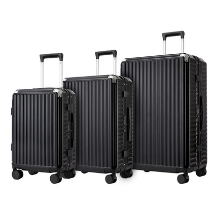 Kono 3-Piece Zipperless Aluminium Frame Luggage Set with TSA Lock, Smart Travel Features (KSK2693) - Black