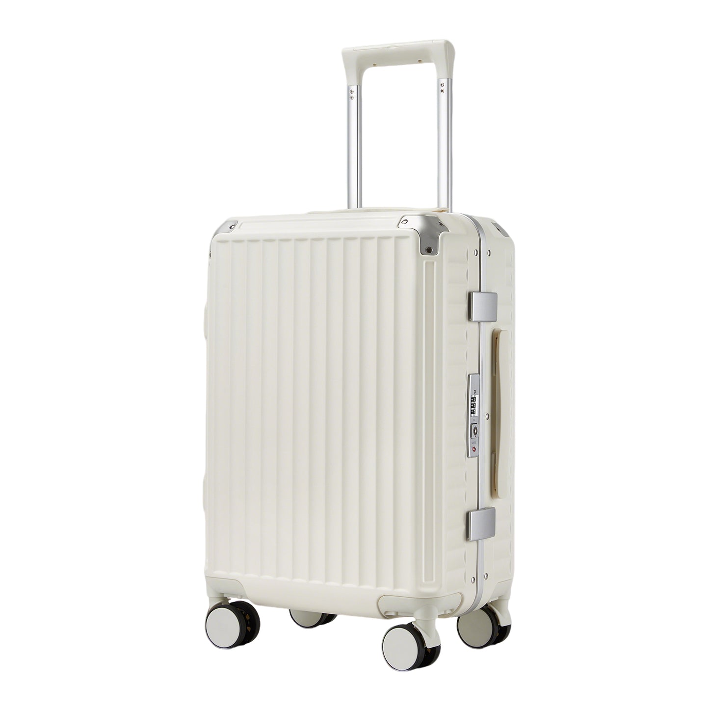 Kono Zipperless Aluminium Frame PC Hard Shell Suitcase – Smart Lock Travel Luggage with Phone Holder & Cup Holder (KSK2693) - White