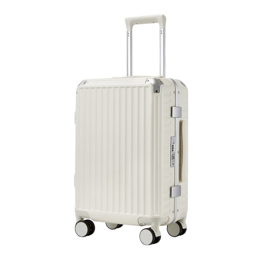 Kono Zipperless Aluminium Frame PC Hard Shell Suitcase – Smart Lock Travel Luggage with Phone Holder & Cup Holder (KSK2693) - White