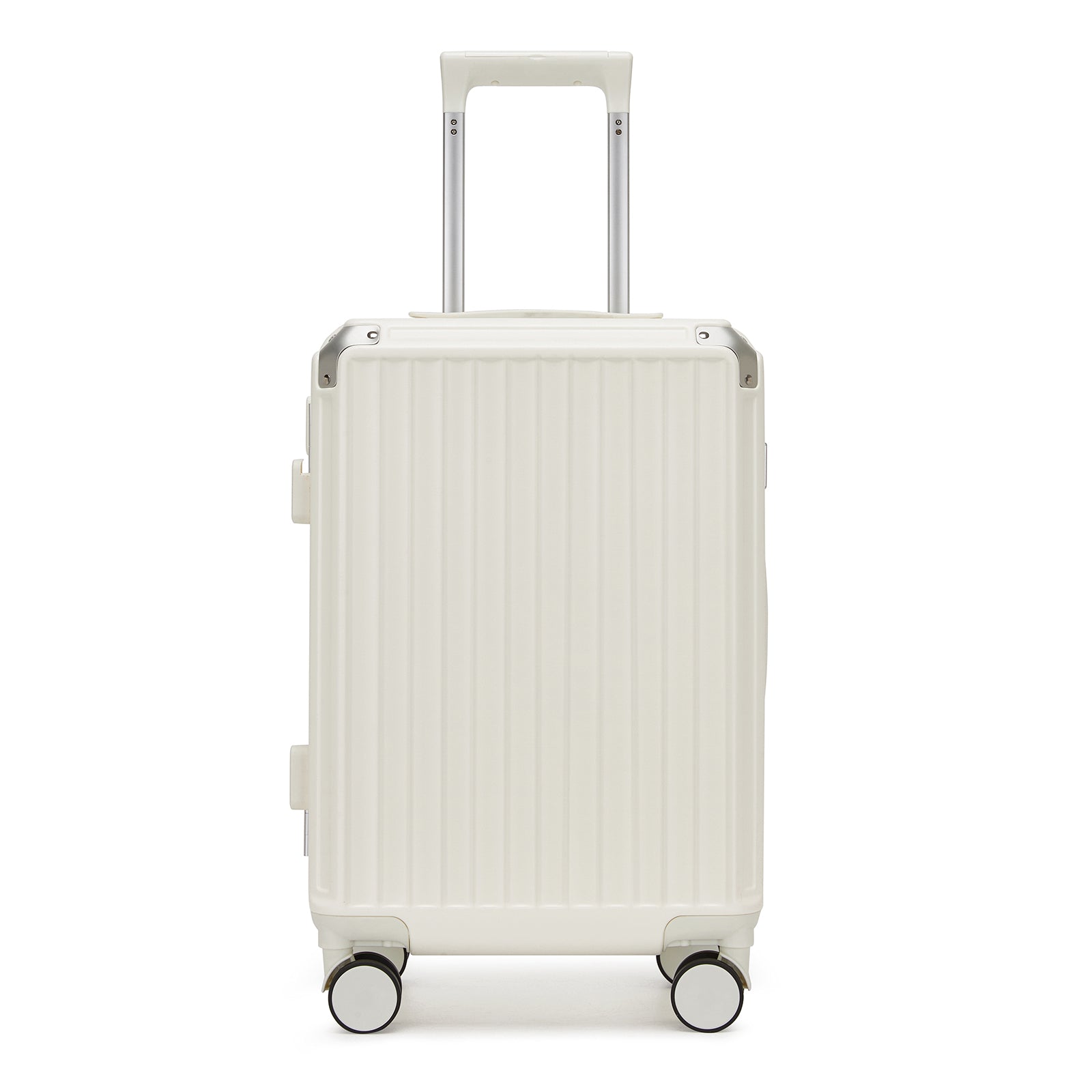 Kono Zipperless Aluminium Frame PC Hard Shell Suitcase – Smart Lock Travel Luggage with Phone Holder & Cup Holder (KSK2693) - White