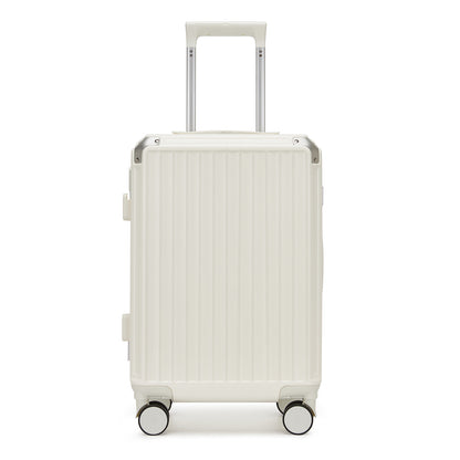 Kono Zipperless Aluminium Frame PC Hard Shell Suitcase – Smart Lock Travel Luggage with Phone Holder & Cup Holder (KSK2693) - White
