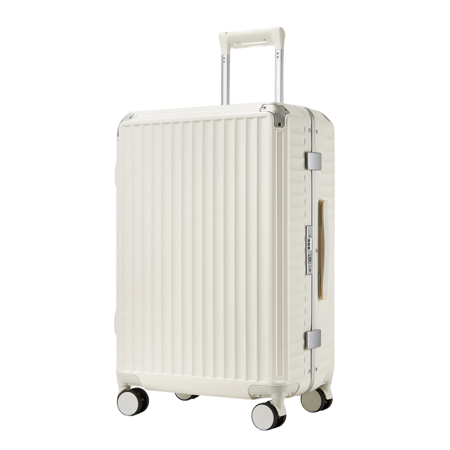 Kono Zipperless Aluminium Frame PC Hard Shell Suitcase – Smart Lock Travel Luggage with Phone Holder & Cup Holder (KSK2693) - White