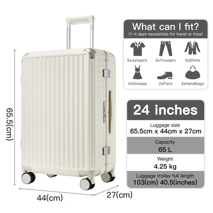 Kono Zipperless Aluminium Frame PC Hard Shell Suitcase – Smart Lock Travel Luggage with Phone Holder & Cup Holder (KSK2693) - White