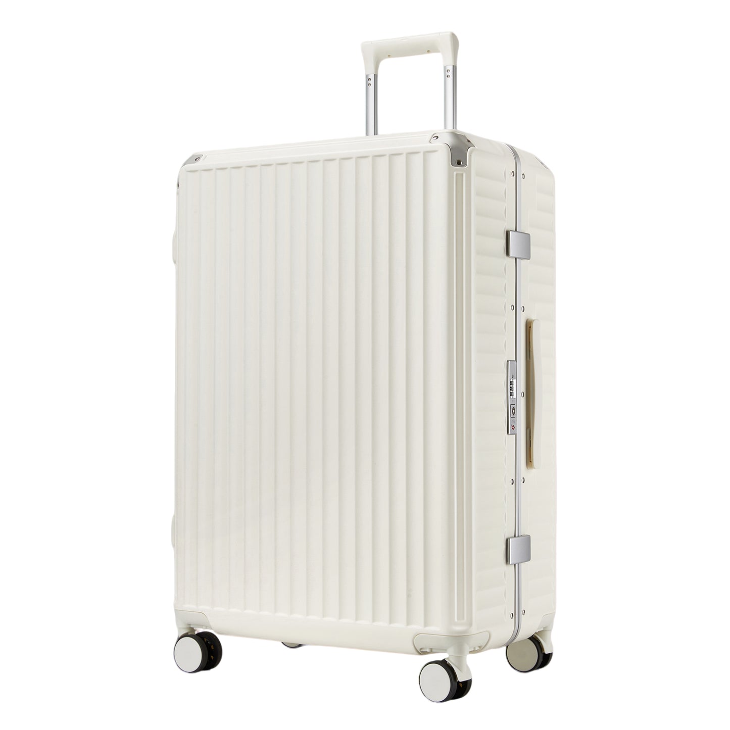 Kono Zipperless Aluminium Frame PC Hard Shell Suitcase – Smart Lock Travel Luggage with Phone Holder & Cup Holder (KSK2693) - White