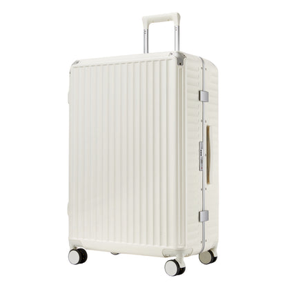 Kono Zipperless Aluminium Frame PC Hard Shell Suitcase – Smart Lock Travel Luggage with Phone Holder & Cup Holder (KSK2693) - White