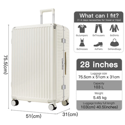 Kono Zipperless Aluminium Frame PC Hard Shell Suitcase – Smart Lock Travel Luggage with Phone Holder & Cup Holder (KSK2693) - White