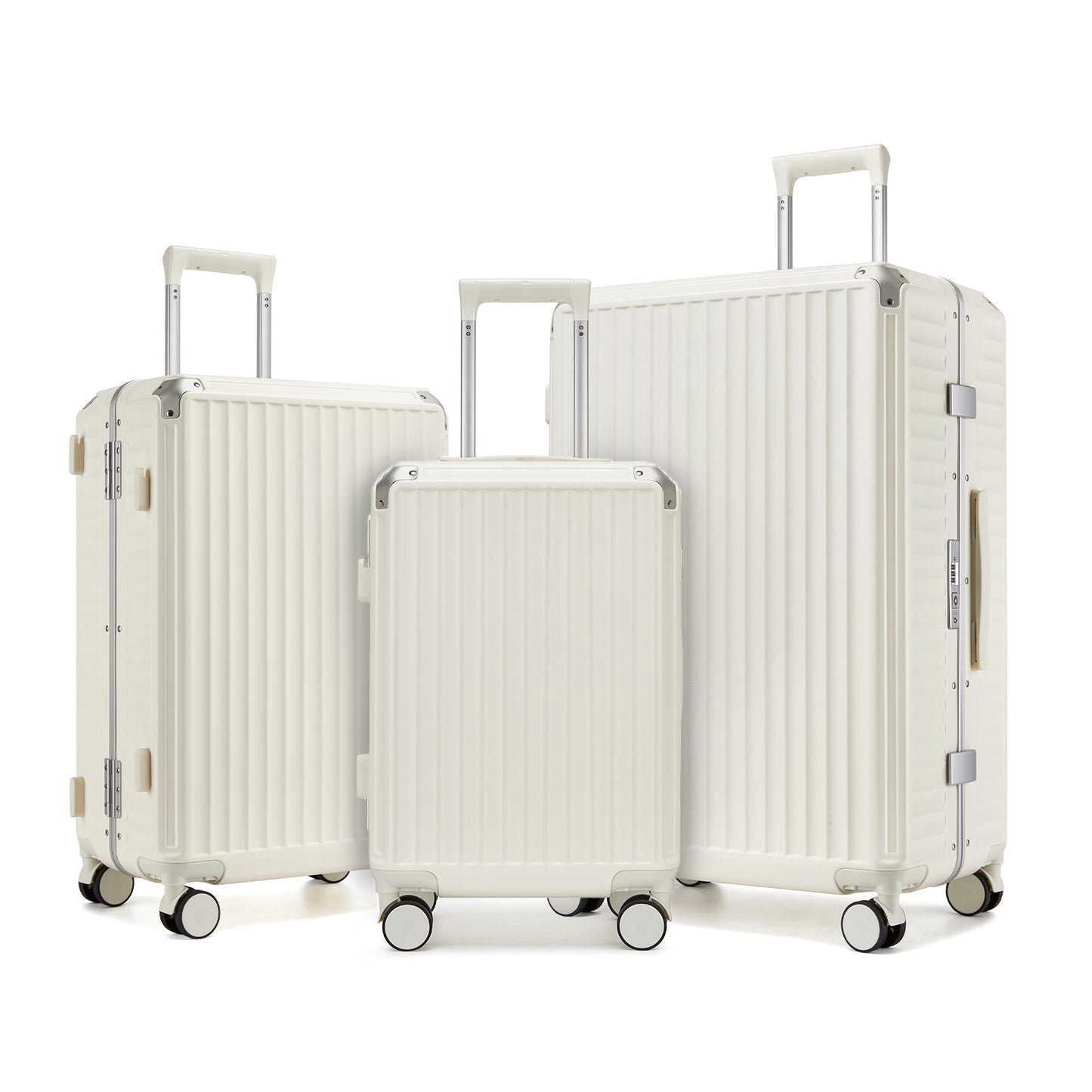 Kono 3-Piece Zipperless Aluminium Frame Luggage Set with TSA Lock, Smart Travel Features (KSK2693) - White