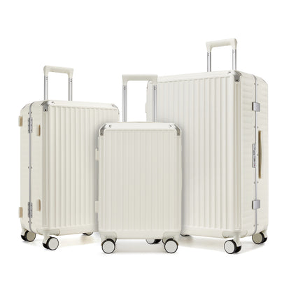 Kono 3-Piece Zipperless Aluminium Frame Luggage Set with TSA Lock, Smart Travel Features (KSK2693) - White