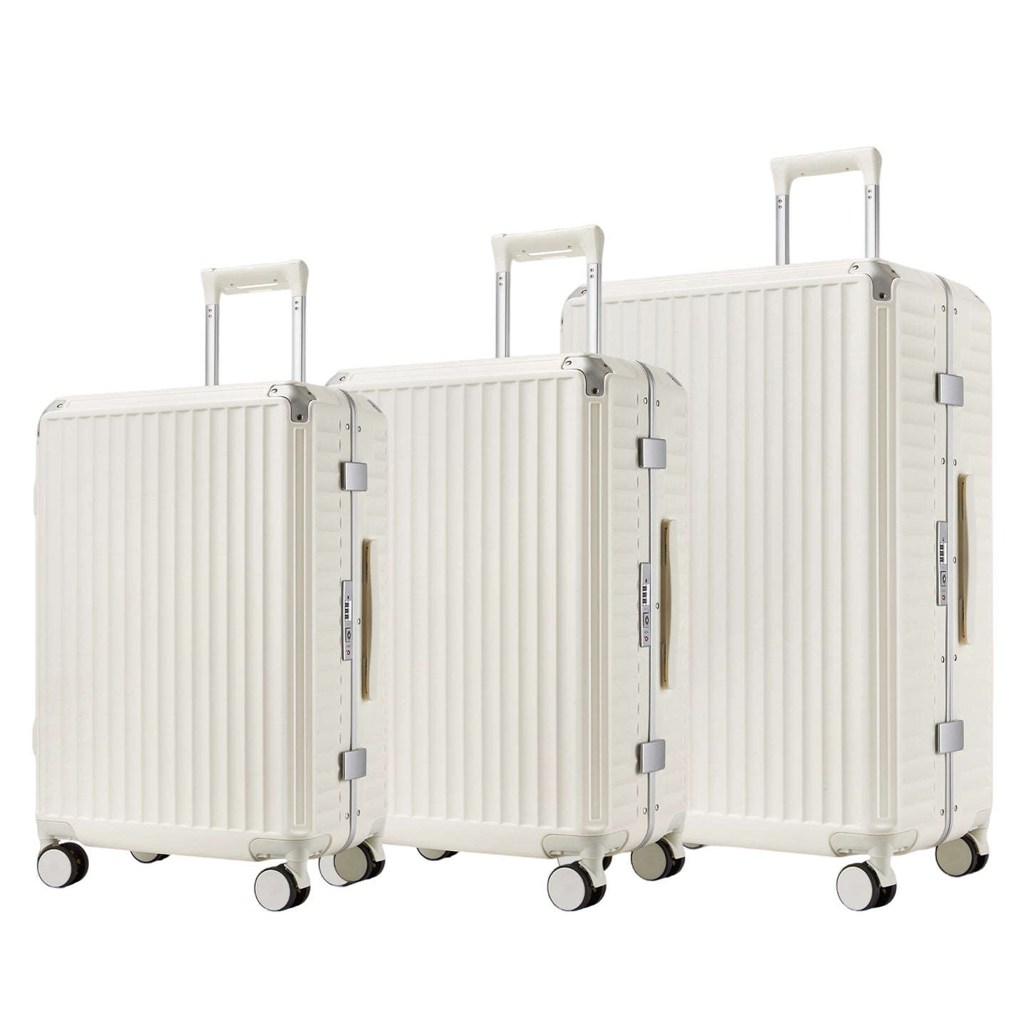 Kono 3-Piece Zipperless Aluminium Frame Luggage Set with TSA Lock, Smart Travel Features (KSK2693) - White