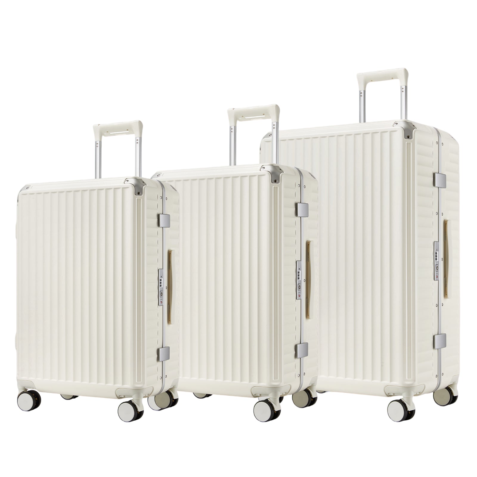 Kono 3-Piece Zipperless Aluminium Frame Luggage Set with TSA Lock, Smart Travel Features (KSK2693) - White