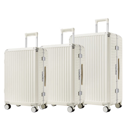 Kono 3-Piece Zipperless Aluminium Frame Luggage Set with TSA Lock, Smart Travel Features (KSK2693) - White