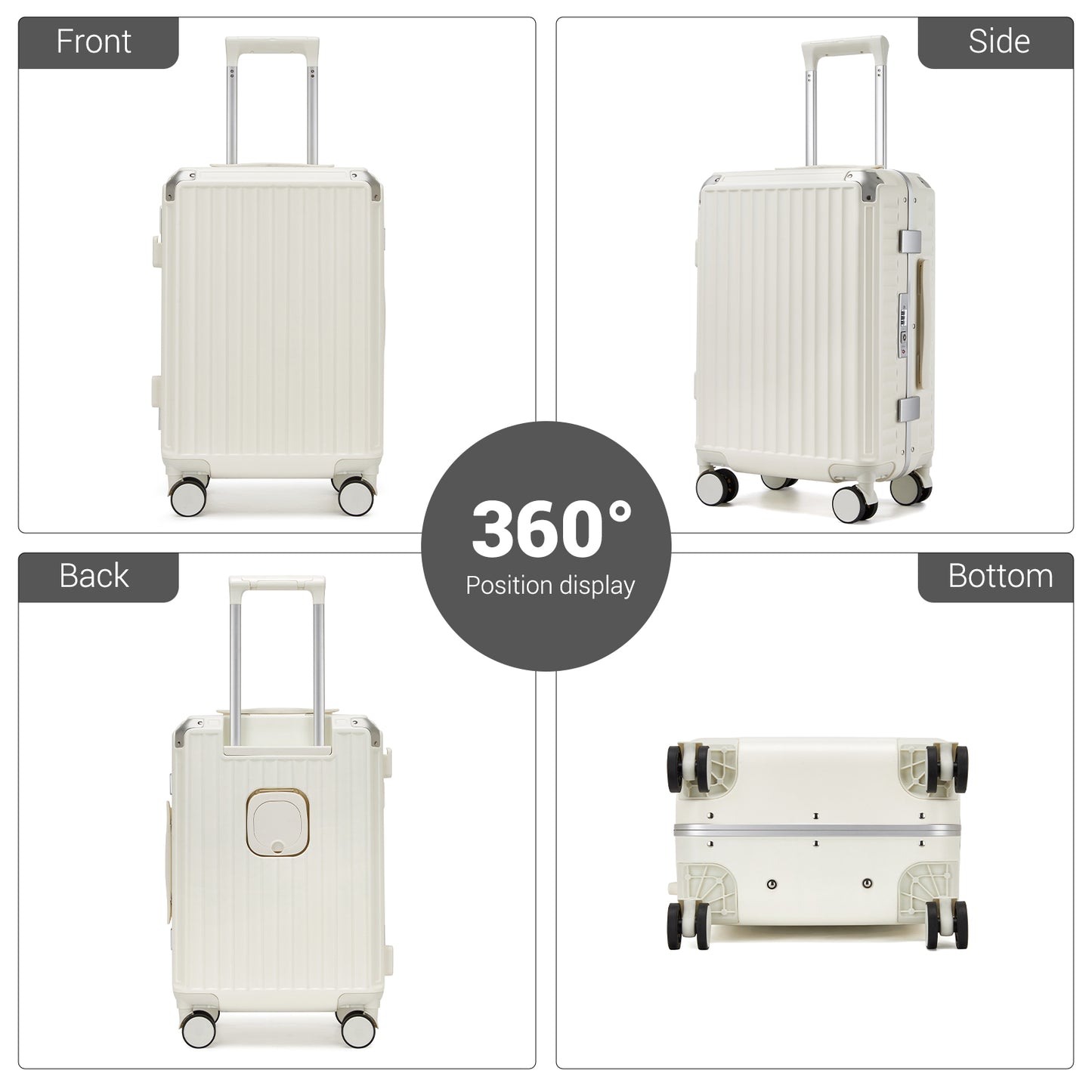 Kono Zipperless Aluminium Frame PC Hard Shell Suitcase – Smart Lock Travel Luggage with Phone Holder & Cup Holder (KSK2693) - White