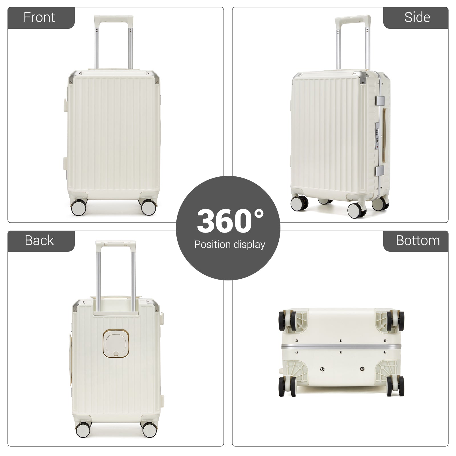 Kono 3-Piece Zipperless Aluminium Frame Luggage Set with TSA Lock, Smart Travel Features (KSK2693) - White