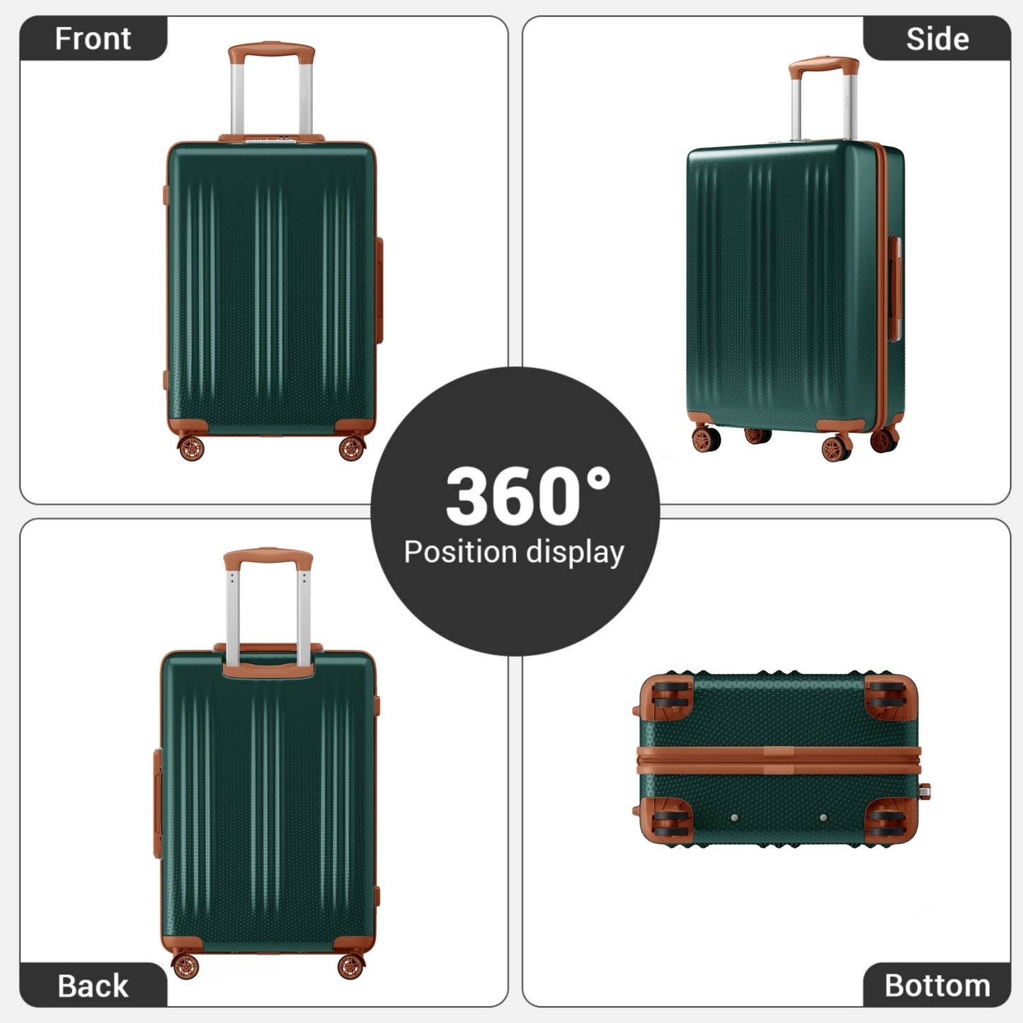 Kono Premium ABS+PC 3-Piece Hard Shell Luggage Set with TSA Lock & 360° Silent Spinner Wheels (KSK2583) - Green & Brown