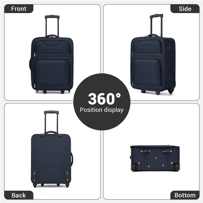 3 Piece 20 Inch Soft-shell Luggage Set with Cabin Shoulder Bag & Toiletry Bag, Lightweight Carry-On Travel Combo (KSN2586) - Navy