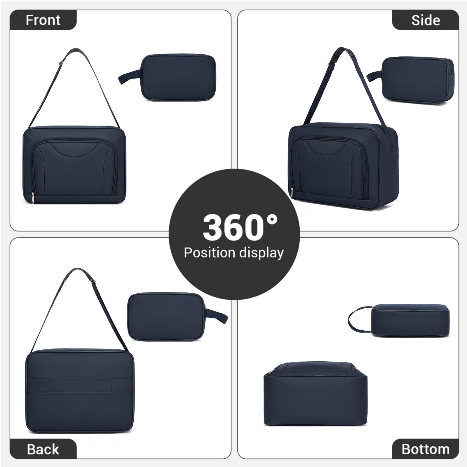 3 Piece 20 Inch Soft-shell Luggage Set with Cabin Shoulder Bag & Toiletry Bag, Lightweight Carry-On Travel Combo (KSN2586) - Navy