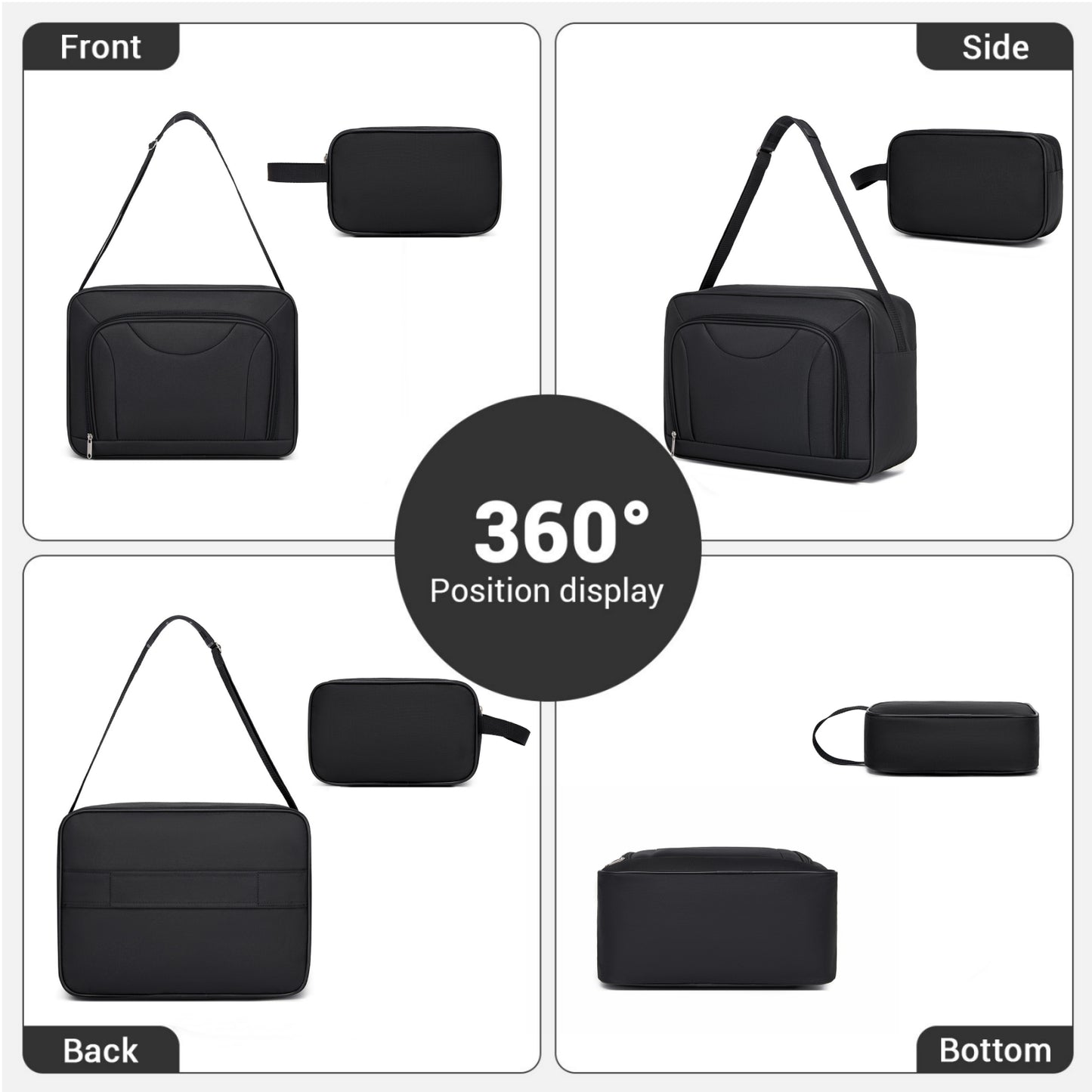 3 Piece 20 Inch Soft-shell Luggage Set with Cabin Shoulder Bag & Toiletry Bag, Lightweight Carry-On Travel Combo (KSN2586) - Black
