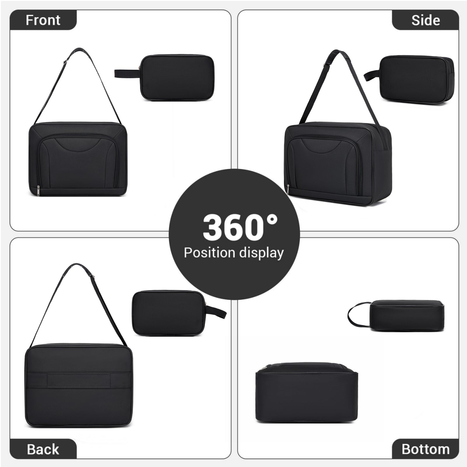 3 Piece 20 Inch Soft-shell Luggage Set with Cabin Shoulder Bag & Toiletry Bag, Lightweight Carry-On Travel Combo (KSN2586) - Black