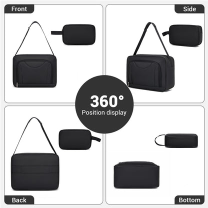 3 Piece 20 Inch Soft-shell Luggage Set with Cabin Shoulder Bag & Toiletry Bag, Lightweight Carry-On Travel Combo (KSN2586) - Black