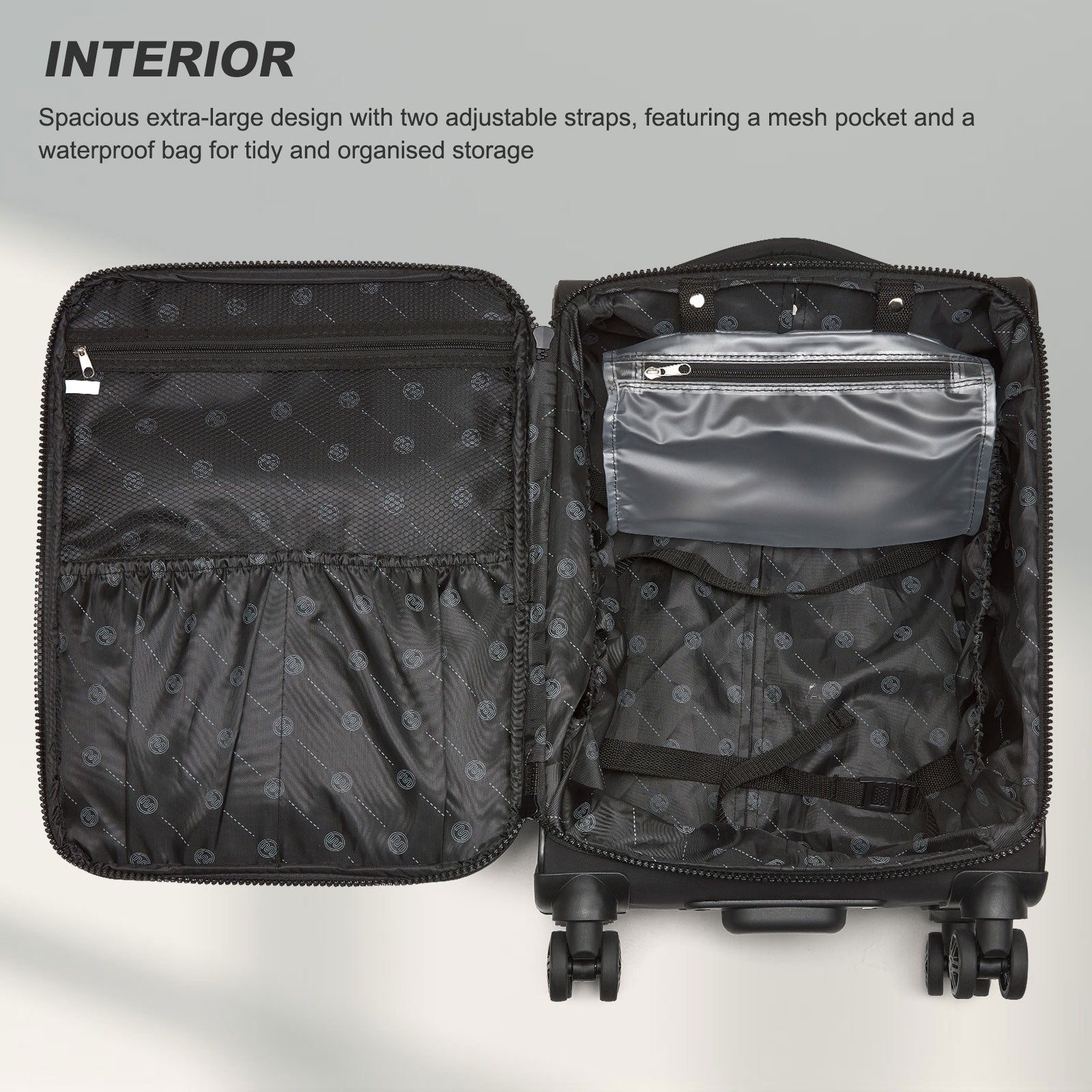 Women’s Lightweight Softshell Suitcase with Spinner Wheels & Spacious Compartments – Black