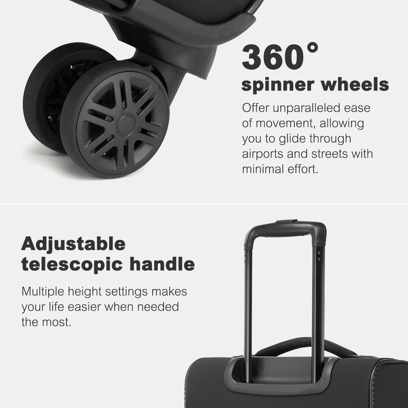 Women’s Lightweight Softshell Suitcase with Spinner Wheels & Spacious Compartments – Black