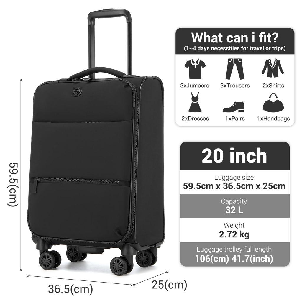 Women’s Lightweight Softshell Suitcase with Spinner Wheels & Spacious Compartments – Black