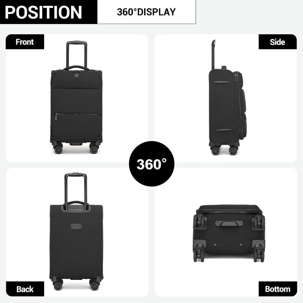 Women’s Lightweight Softshell Suitcase with Spinner Wheels & Spacious Compartments – Black