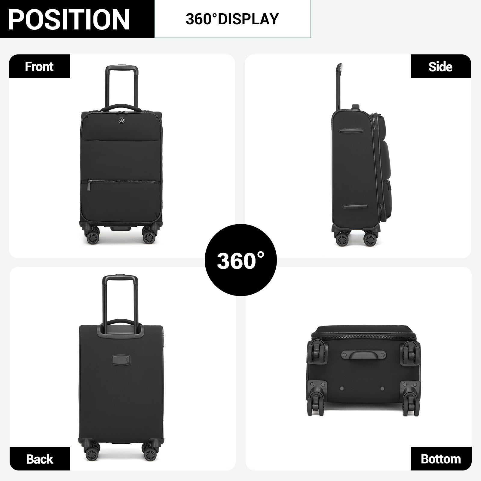 Women’s Lightweight Softshell Suitcase with Spinner Wheels & Spacious Compartments – Black