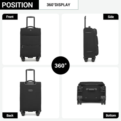 Women's Lightweight Softshell Suitcase with Spinner Wheels and Spacious Compartments (KSN2593) - Black