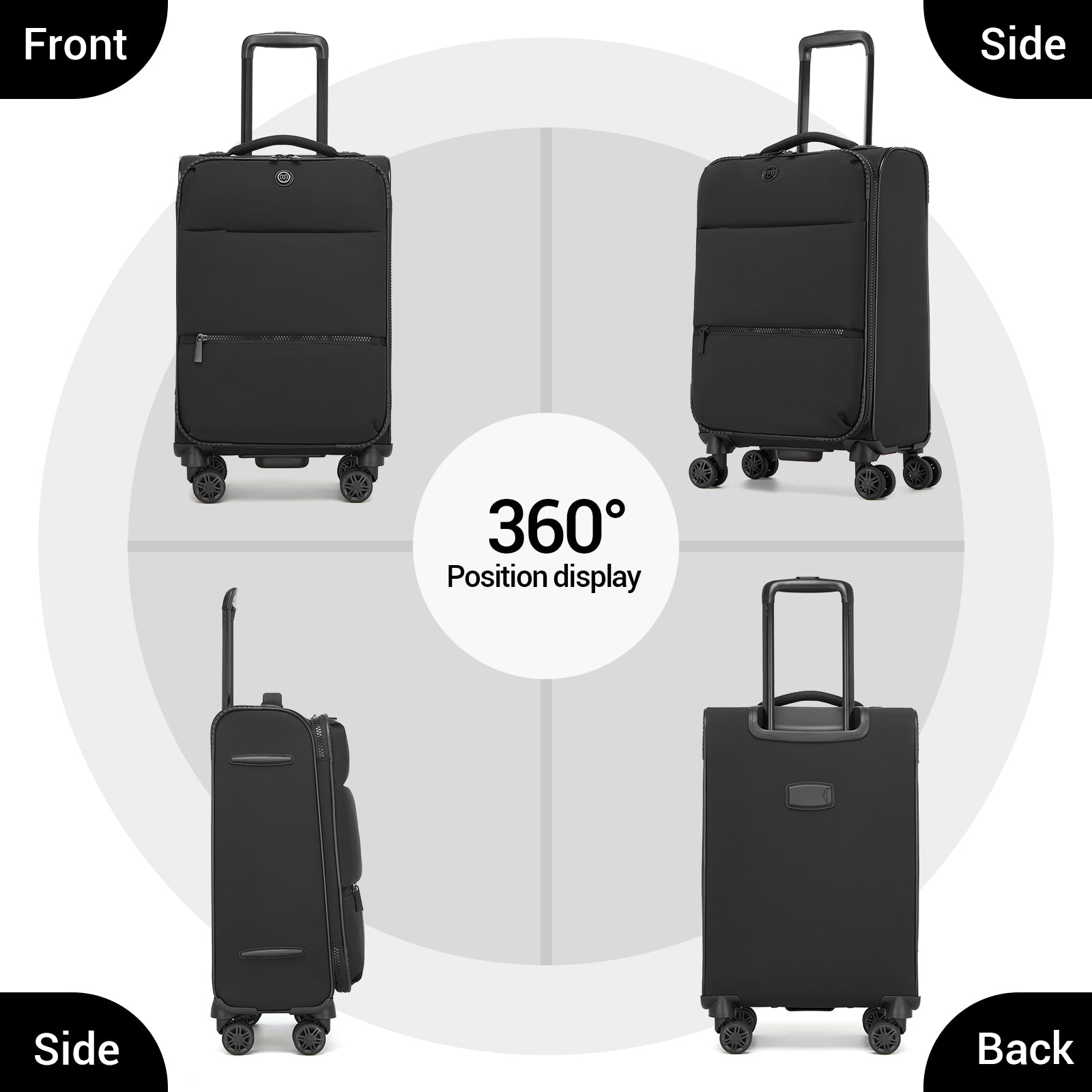 Women's Lightweight Softshell Suitcase with Spinner Wheels and Spacious Compartments (KSN2593) - Black