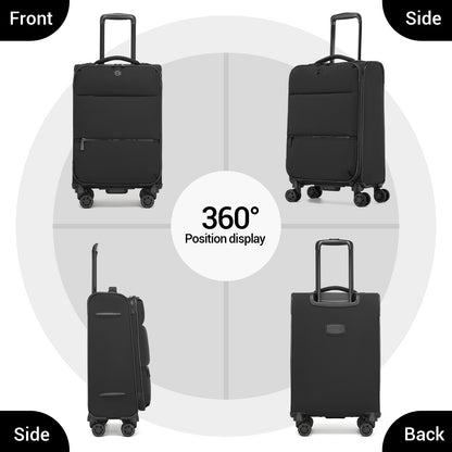 Women's Lightweight Softshell Suitcase with Spinner Wheels and Spacious Compartments (KSN2593) - Black
