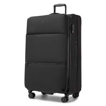 Women's Lightweight Softshell Suitcase with Spinner Wheels and Spacious Compartments (KSN2593) - Black