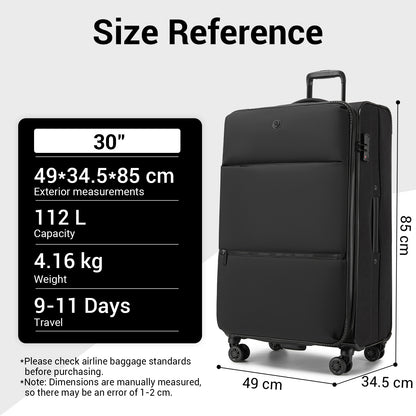 Women's Lightweight Softshell Suitcase with Spinner Wheels and Spacious Compartments (KSN2593) - Black