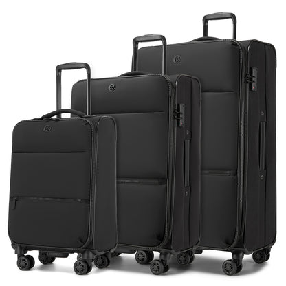 3 Piece Softshell Expandable Luggage Set 20/26/30 Inch, Lightweigh Suitcase with Silent Wheels & Organised Interior for Travel (KSN2593) - Black