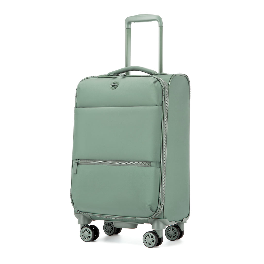 20-inch women’s lightweight softshell suitcase with spinner wheels in green