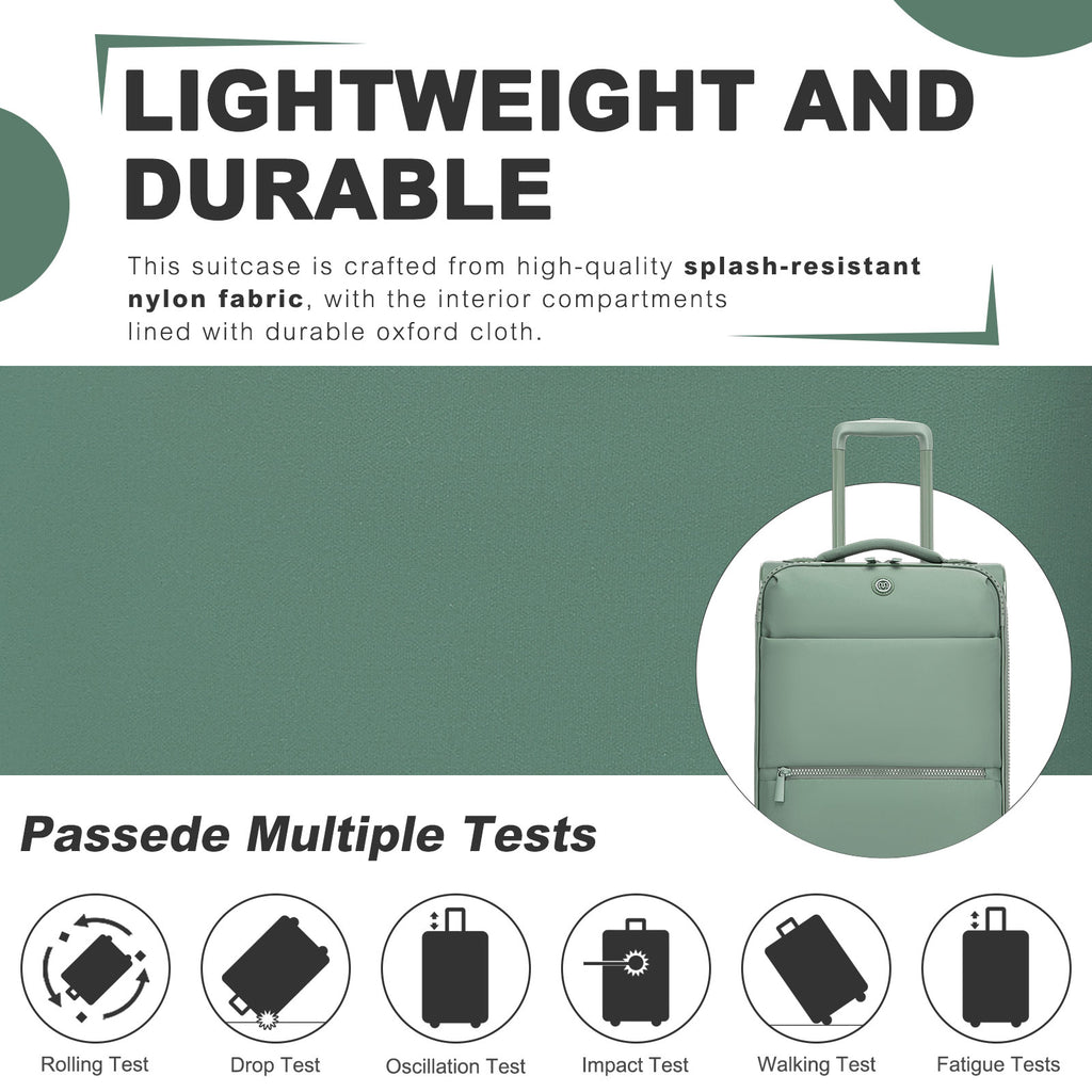 Women’s Lightweight Softshell Suitcase with Spinner Wheels & Spacious Compartments – Green