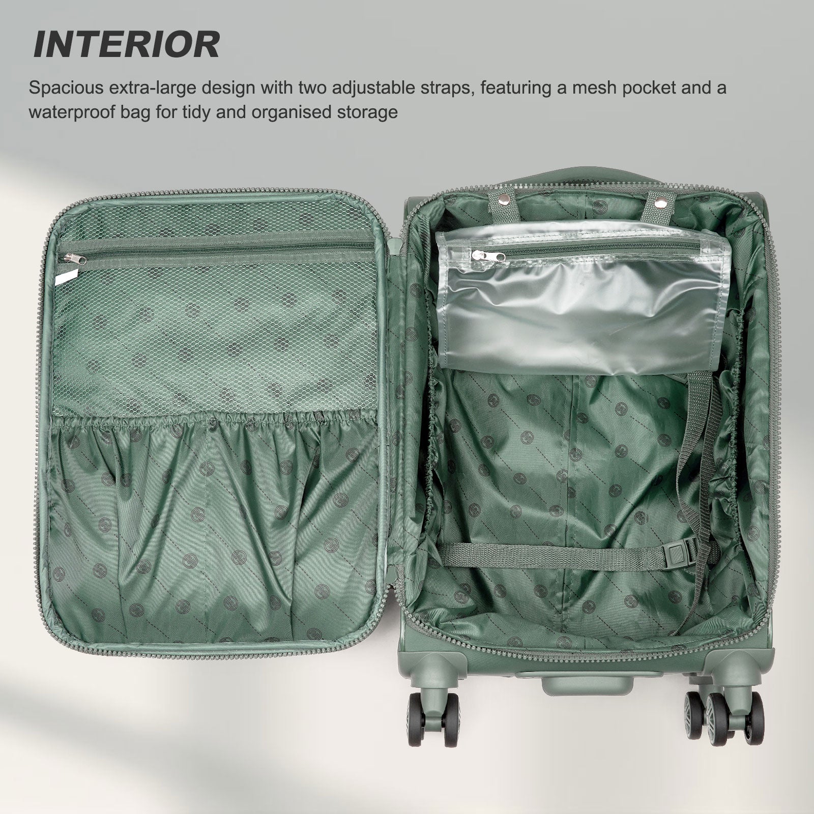 Women’s Lightweight Softshell Suitcase with Spinner Wheels & Spacious Compartments – Green