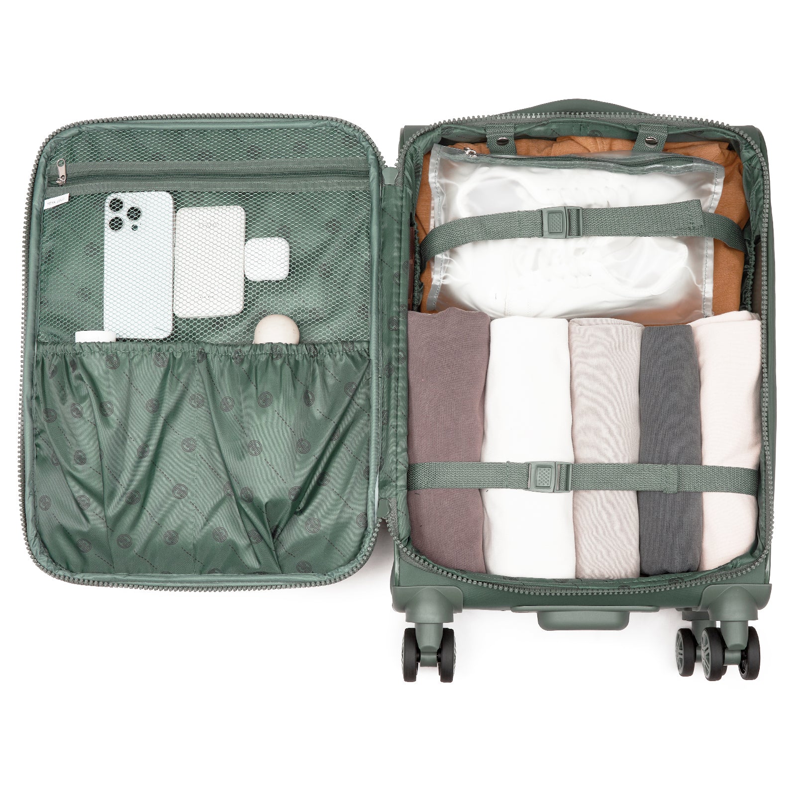 Women’s Lightweight Softshell Suitcase with Spinner Wheels & Spacious Compartments – Green