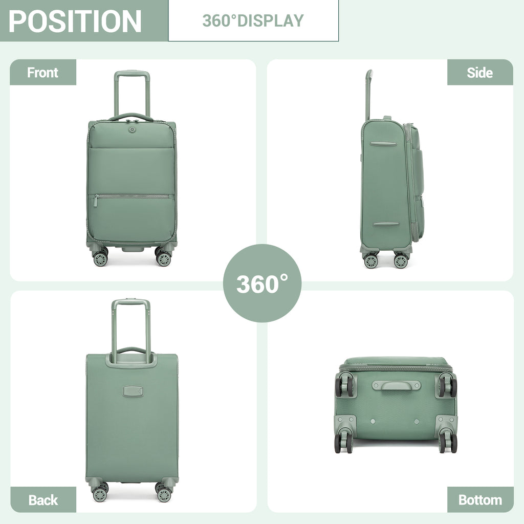 Women’s Lightweight Softshell Suitcase with Spinner Wheels & Spacious Compartments – Green