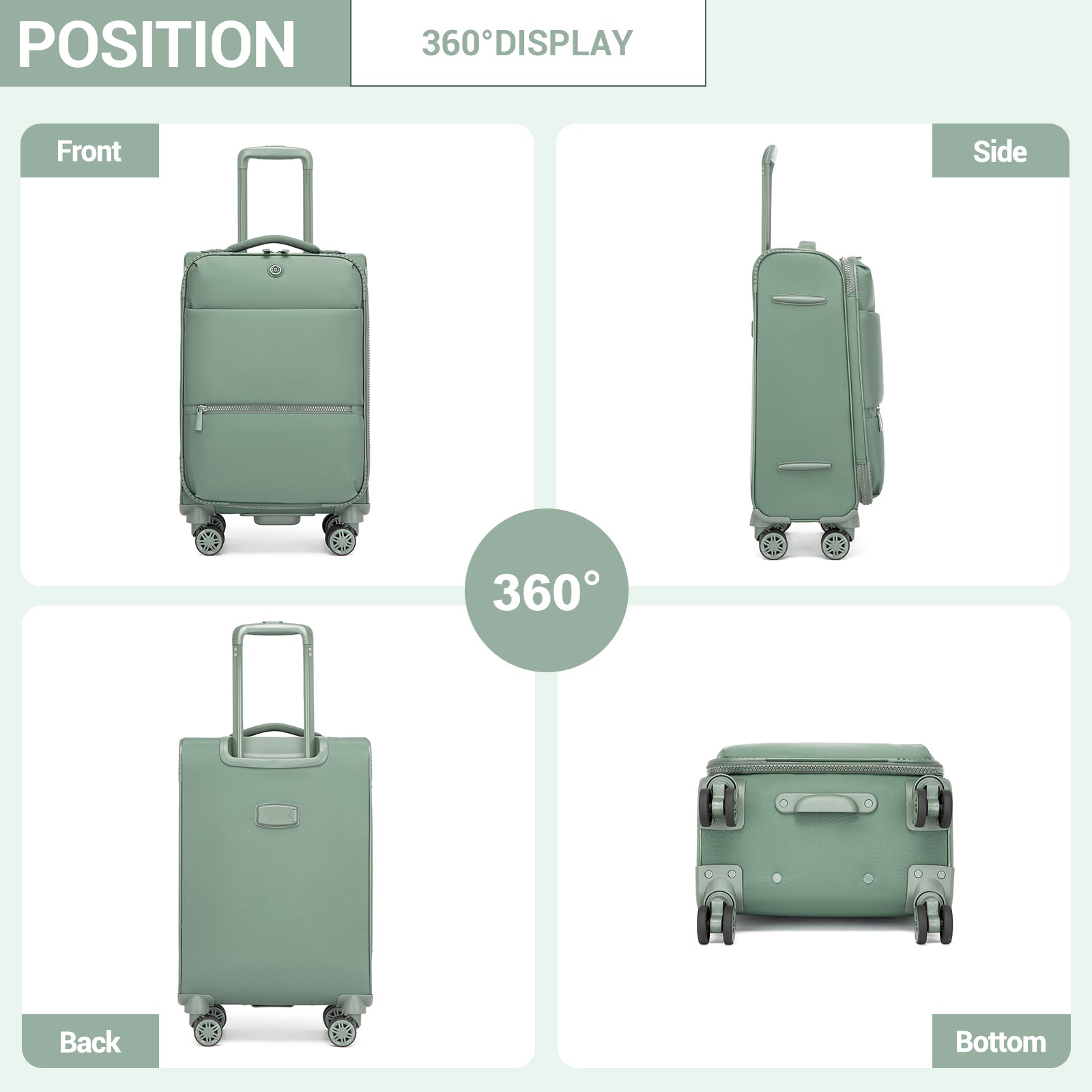 Women’s Lightweight Softshell Suitcase with Spinner Wheels & Spacious Compartments – Green