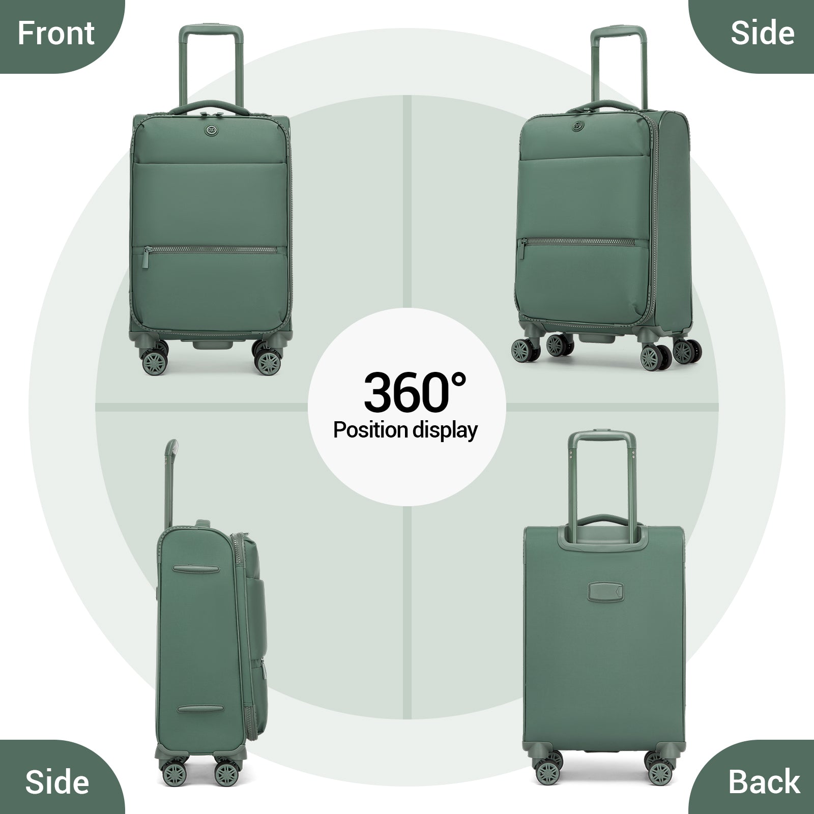 3 Piece Softshell Expandable Luggage Set 20/26/30 Inch, Lightweigh Suitcase with Silent Wheels & Organised Interior for Travel (KSN2593) - Green