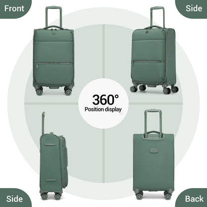 3 Piece Softshell Expandable Luggage Set 20/26/30 Inch, Lightweigh Suitcase with Silent Wheels & Organised Interior for Travel (KSN2593) - Green