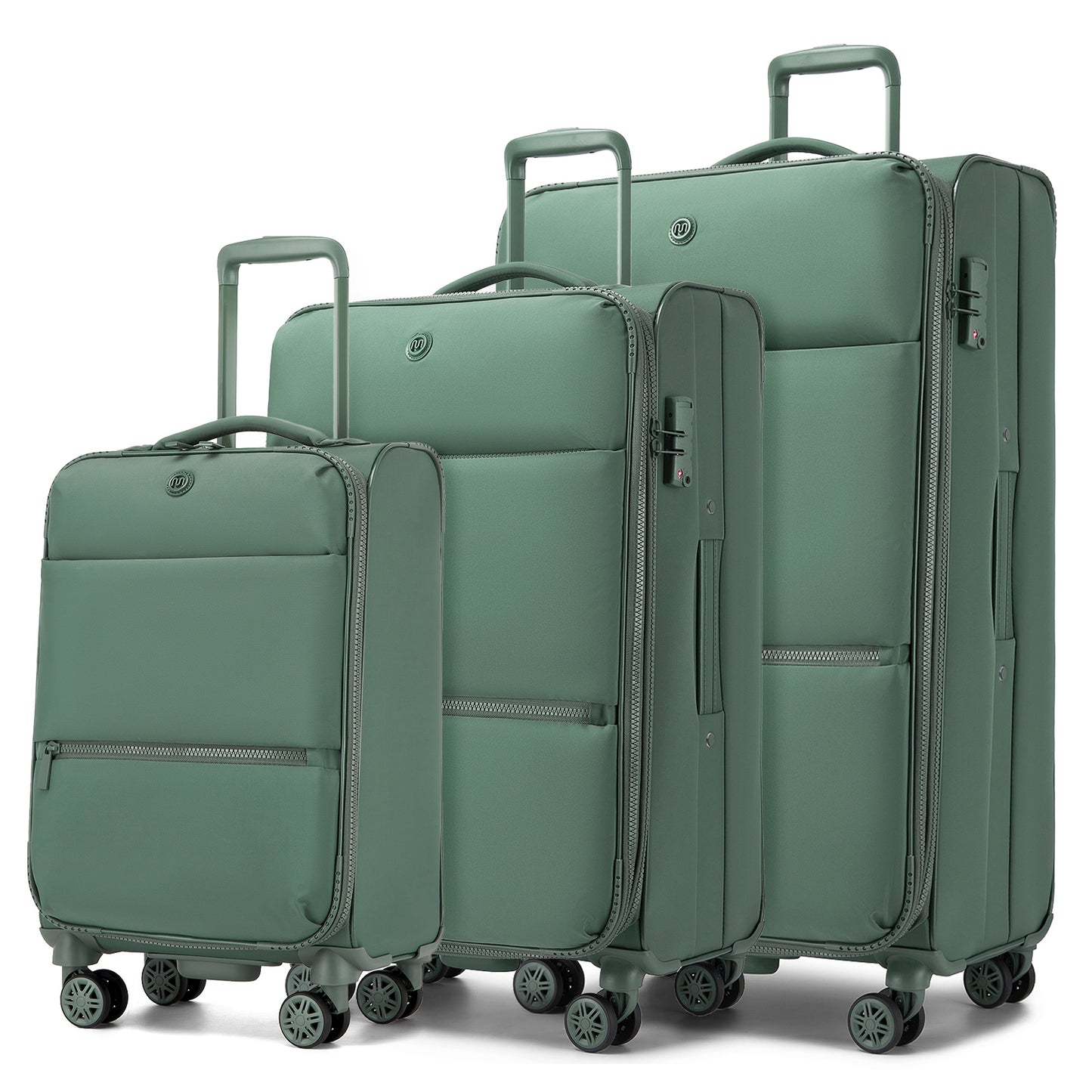 3 Piece Softshell Expandable Luggage Set 20/26/30 Inch, Lightweigh Suitcase with Silent Wheels & Organised Interior for Travel (KSN2593) - Green