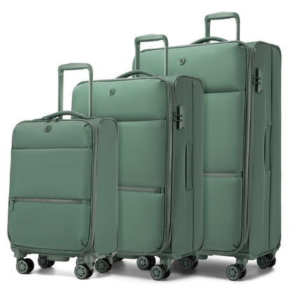 3 Piece Softshell Expandable Luggage Set 20/26/30 Inch, Lightweigh Suitcase with Silent Wheels & Organised Interior for Travel (KSN2593) - Green