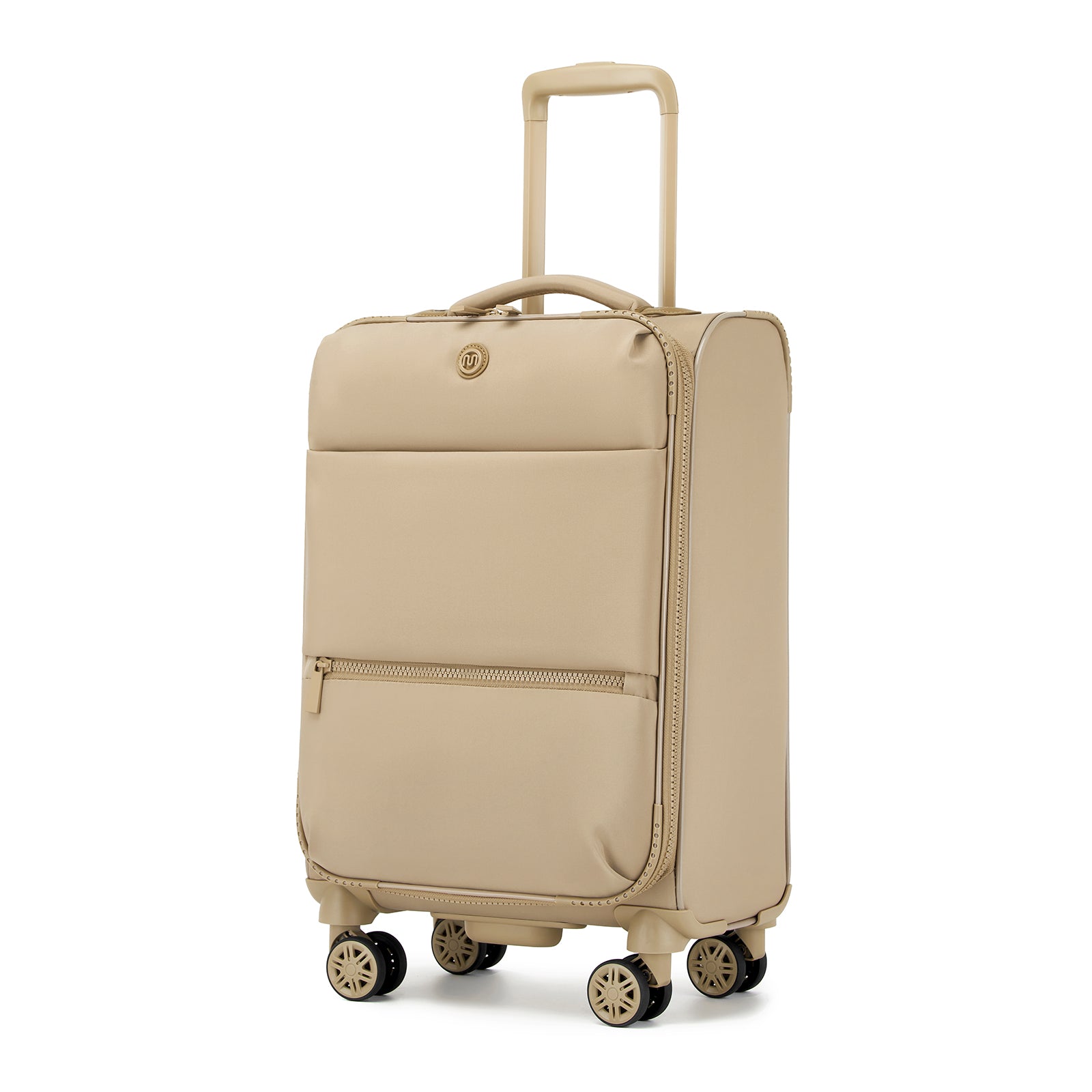 20-inch women’s lightweight softshell suitcase with spinner wheels in khaki